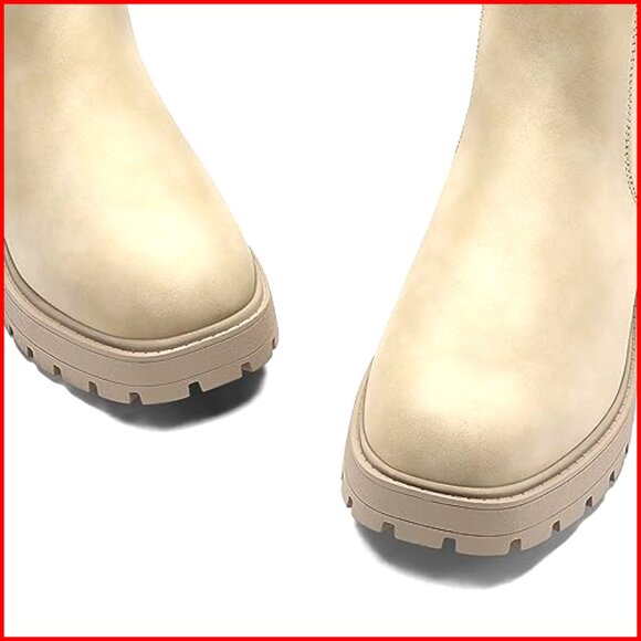 Women's Chelsea Ankle Boots Slip On Lug Sole Low Heel Elastic Booties - Picture 4 of 7